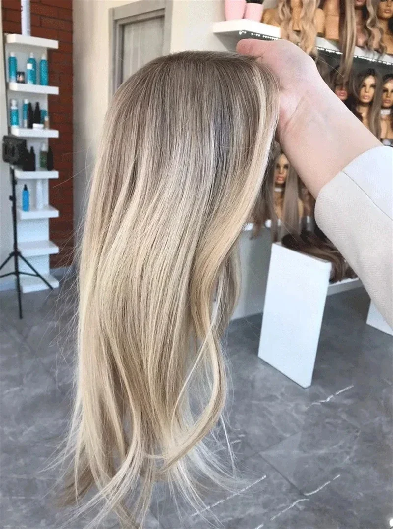 Blond Natural 24Inch Highlight Body Wave HD Lace Frontal Wig Pre-Plucked Transparent Deep Part for Women