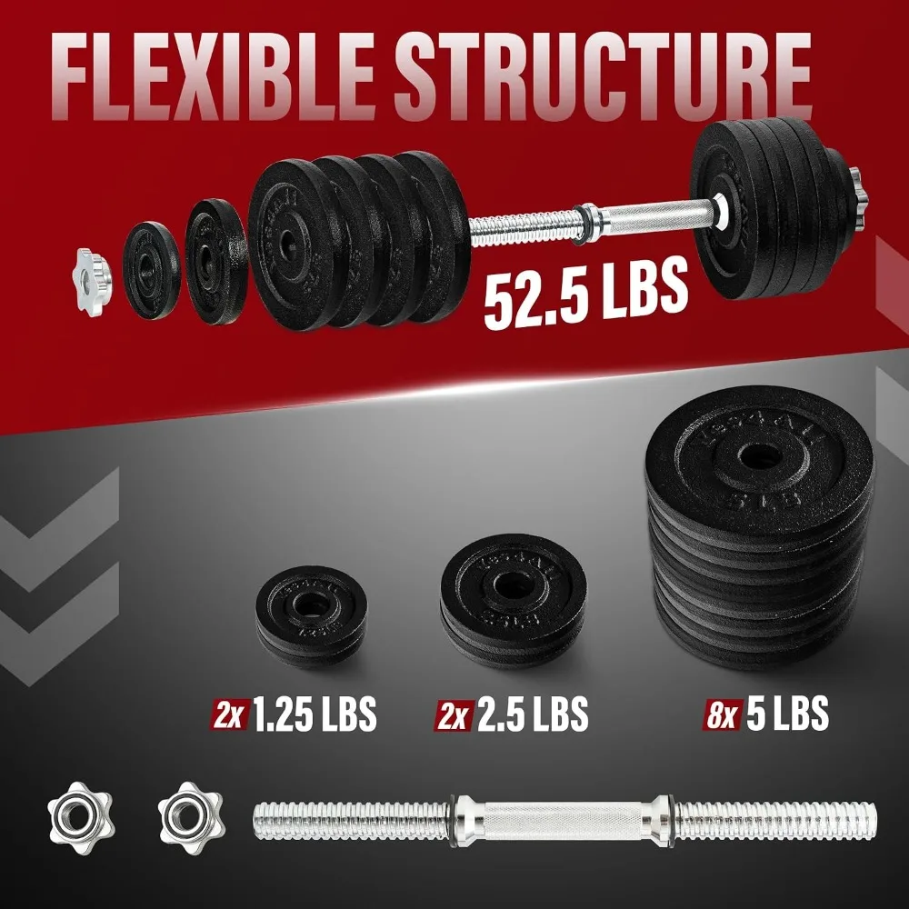 Adjustable Dumbbell Set 52.5lb Cast Iron Weight Plates Star Collars Gym
