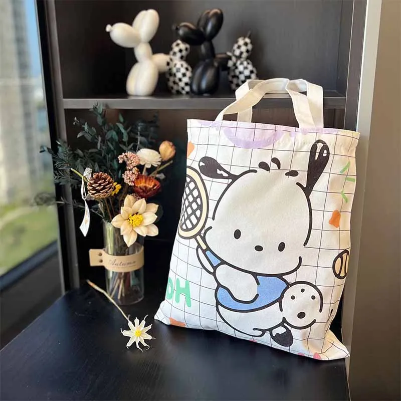 Kawaii Sanrio Canvas Bag Pochacco Women's Shoulder Bags Casual Large Capacity Shopping Bag Student Tutoring Bag Girl Gift Toys