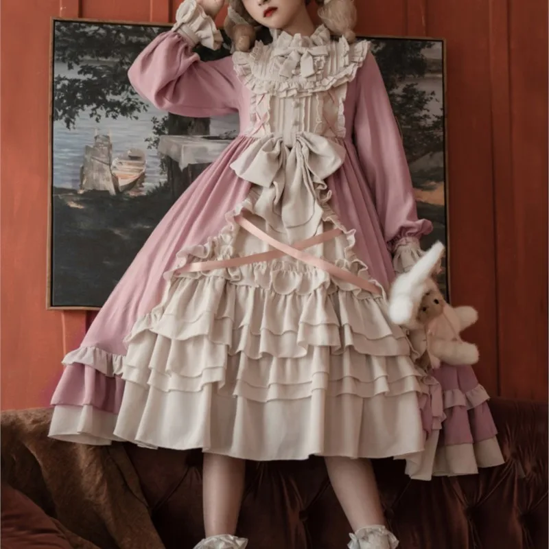 

Niche Design Lolita Girl Dress Long Sleeve Winter Retro Court Style Dress Gown