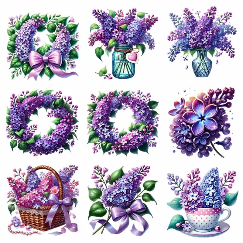 

Fashion colored lead painting lavender purple flowers DTF heat transfer printing decal T-shirt accessories ironing vinyl patches