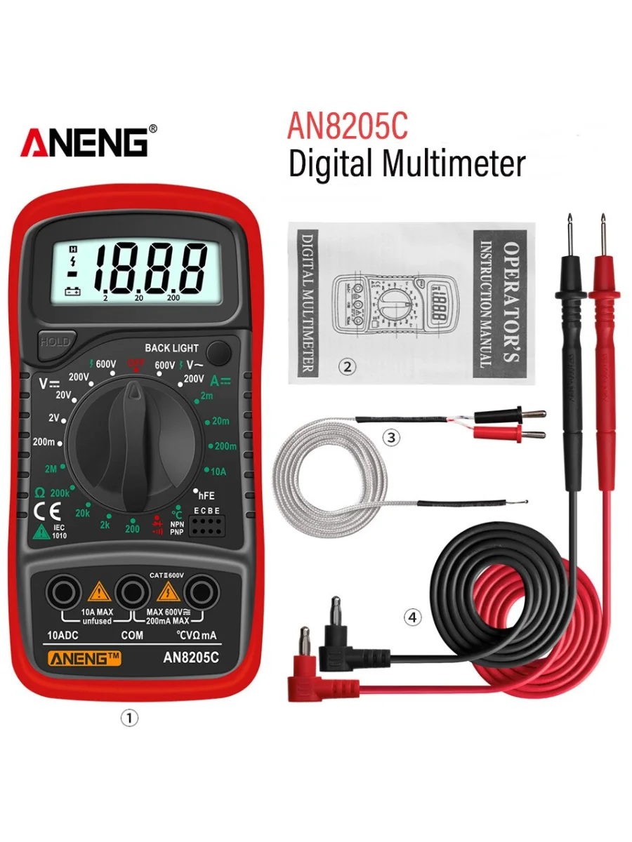 ANENG AN8205C Multímetro Digital AC/DC Amperímetro Volt Ohm Multimetro Tester Medidor Com Termopar
