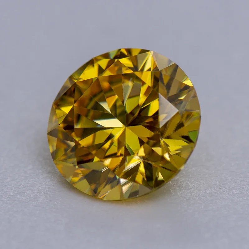 Moissanite Stone Golden Yellow Colour Round Cut Synthetic Lab Created Heat Diamond Gemstone Jewelry Making With GRA Certificate