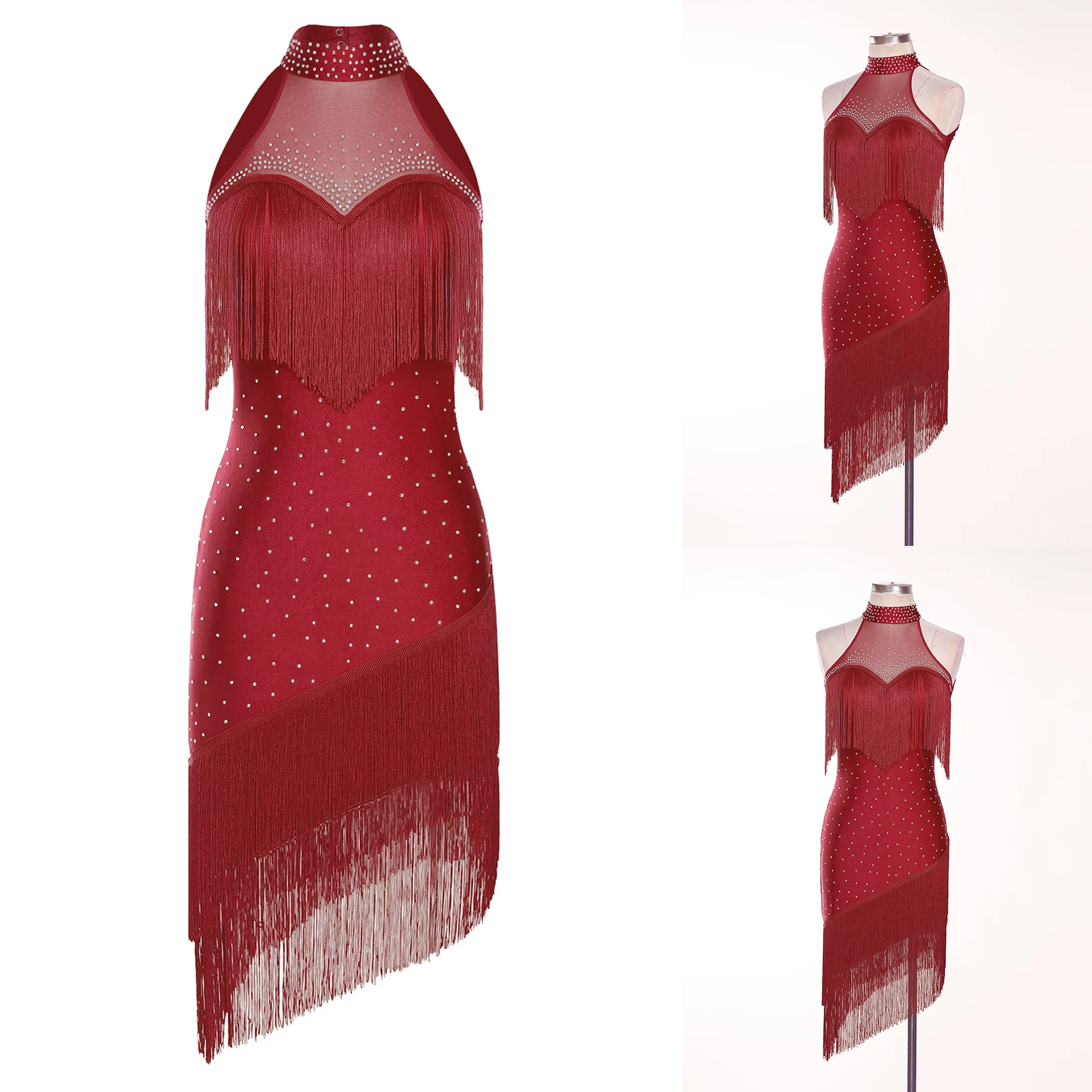 Elegancki, błyszczący strój do tańca brzucha damski, sukienka bez pleców do tanga, cha-chy, tańca latynoamerykańskiego, liryczny kostium do tańca latynoamerykańskiego, rumby i tańca towarzyskiego dla dorosłych.