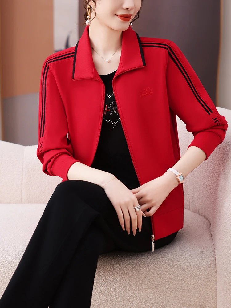 

Новый повседневный спортивный костюм для женщин среднего и старшего возраста: весенне-осенний комплект для мам, верхняя одежда, толстовка для отдыха, топ для женщин среднего возраста