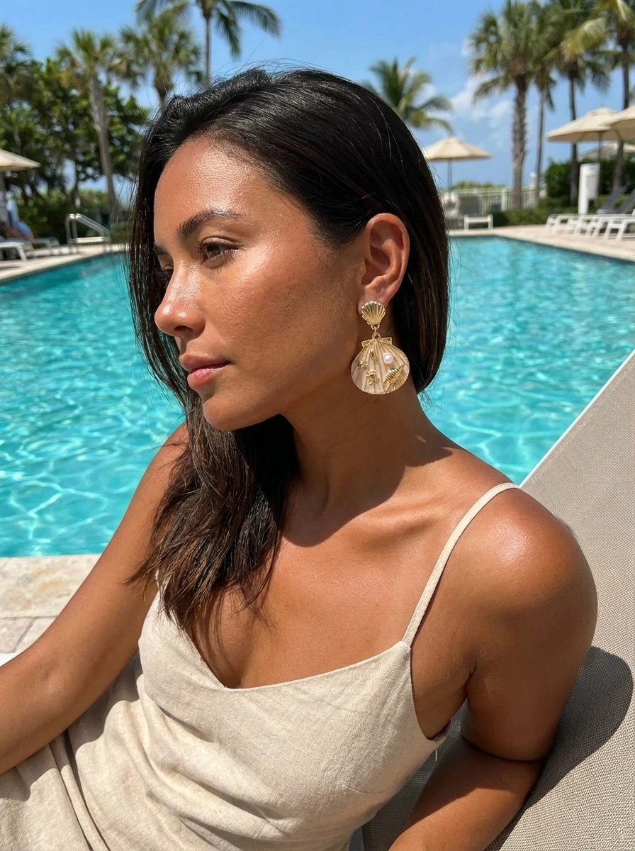 Enamel Shell Starfish Faux Pearl Drop Earrings Ocean Theme Beach Vacation Dangle Earrings Jewelry