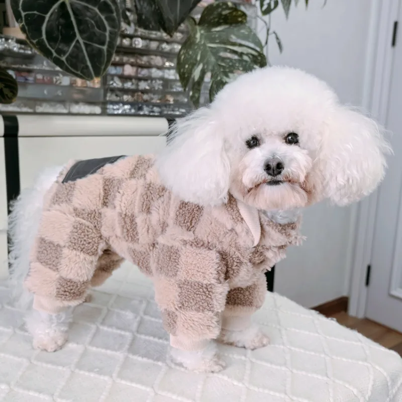 

Классические комбинезоны цвета хакиу в стиле ретро для маленьких и средних собак, зимний новый толстый хлопковый теплый комбинезон со шляпой, одежда для собак, пудель