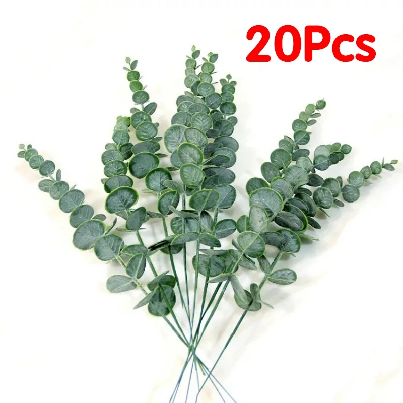 20Pcs Green Simulation Eucalipto Single Artificial Eucalyptus Leaf Artificial Plants For Wedding Shoot Prop Home Decor