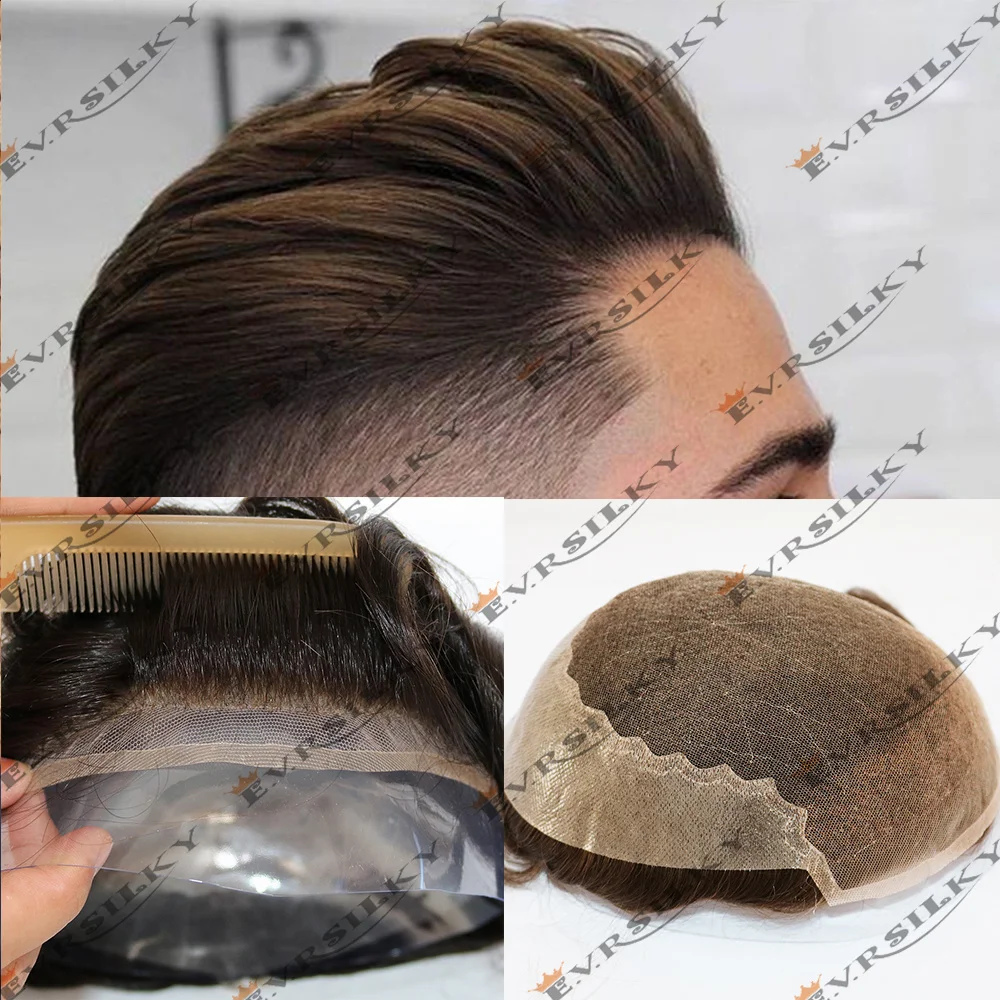 Ash Blonde Brown Durable Q6 Bleach Knots Invisible Lace Front Men's Wig Grey Black 1B40 1B65 1B80 Human Hair Toupee Prosthesis