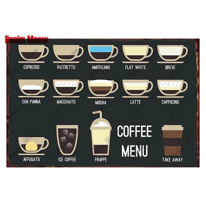 Vintage Metal Tin Signs Coffee Menu Retro Espresso Drink Wall Art Life Shop Bar Club Cafe Store Home Decor 8x12 inch