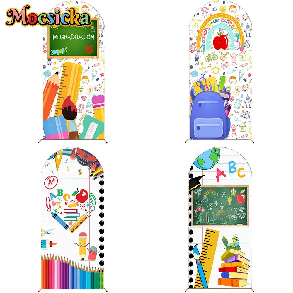 Mocsicka Absolvent gewölbter Hintergrund für Kindergartenkinder Fotografie Pinsel Buch Tafel Hintergrund Student Photobooth