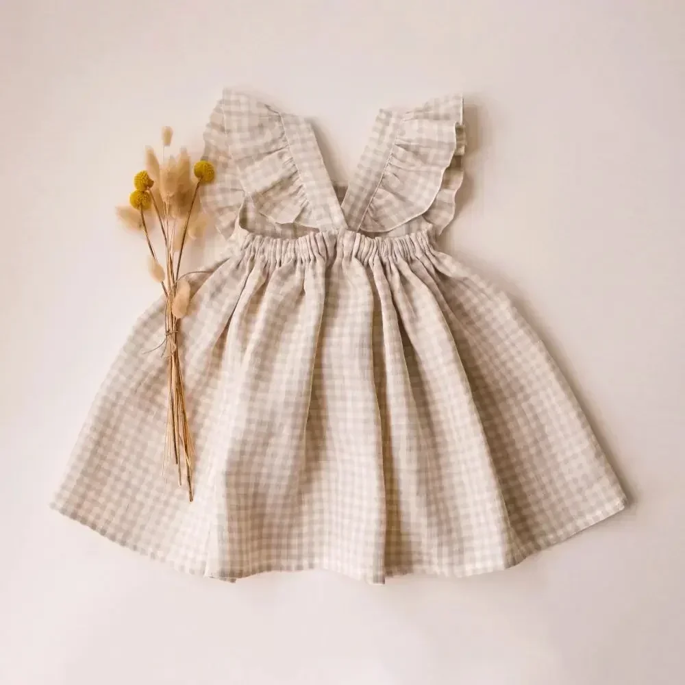 Baby Girl Dress For 1-5 Years old Linen Cotton Toddler Girl Clothes For Summer