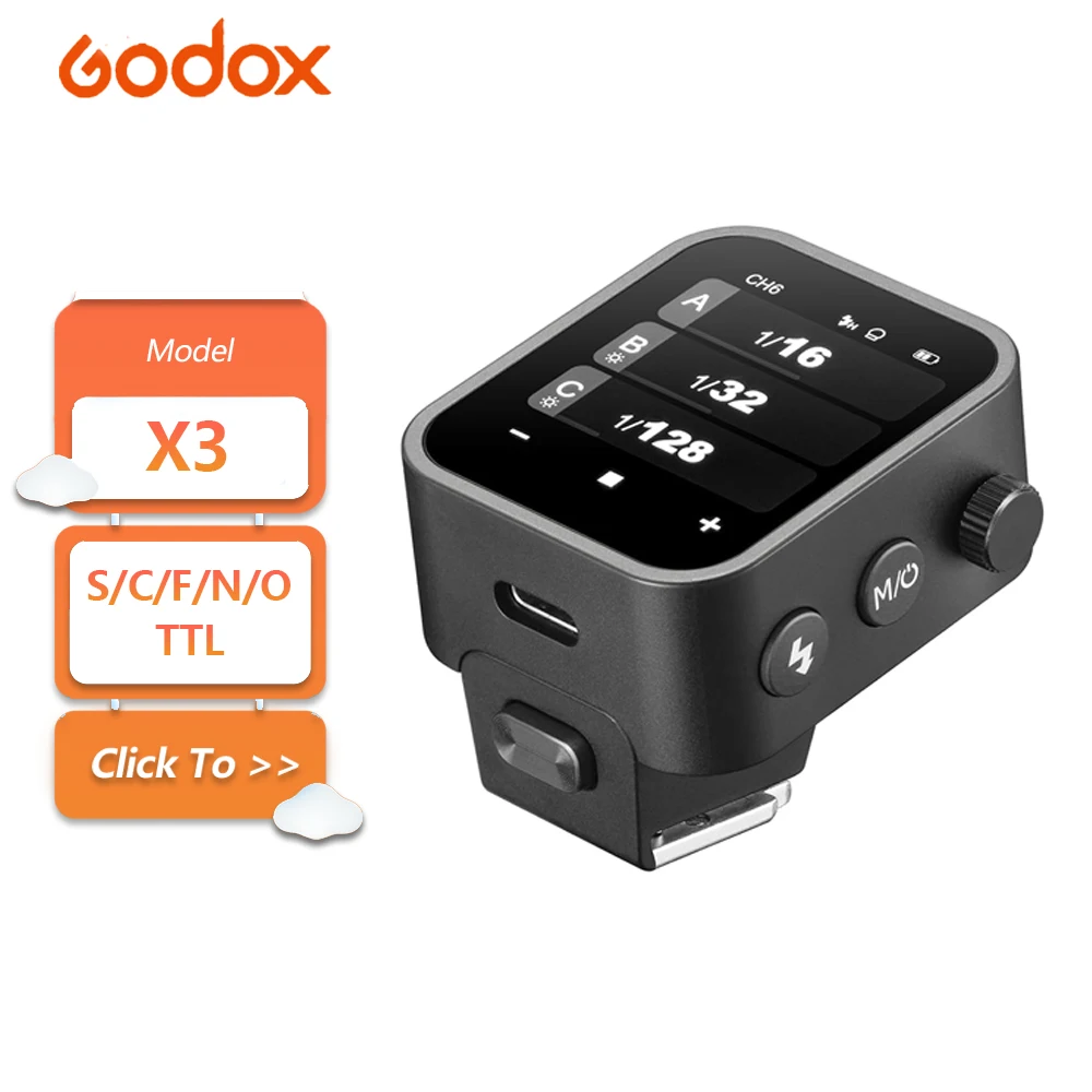 

Беспроводной спусковой механизм для вспышки Godox X3 с функцией HSS 1/8000 с, TTL, TCM и сенсорным экраном для камер Sony, Nikon, Canon, Fujifilm, Olympus