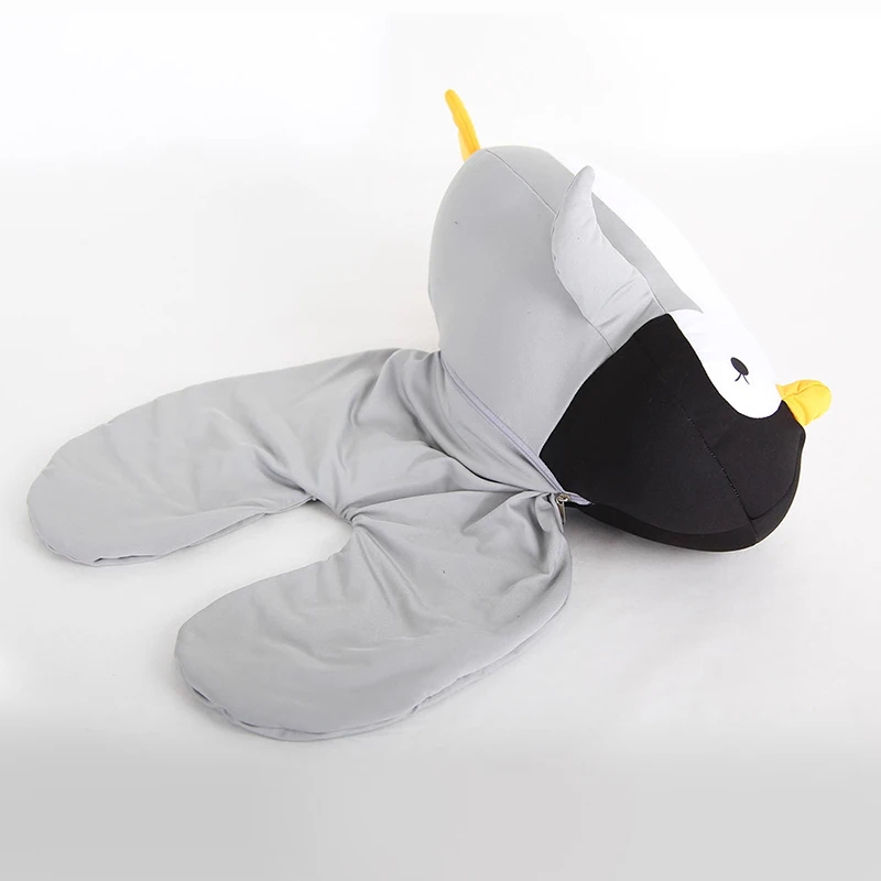 Travel Neck Pillow U-Shaped Plush Pillow Cute Zip and Flip Penguin Deformable Neck Cushion Supports Your Head Neck Chin