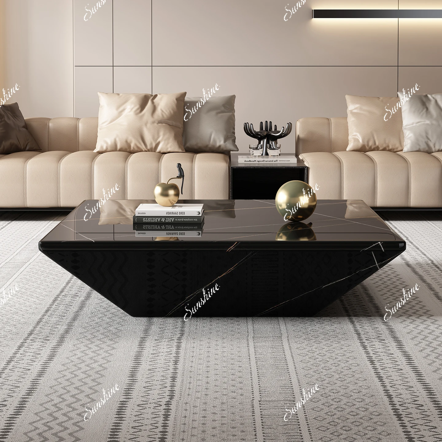 

High-end living room square Italian minimalist large flat modern home combination coffee table