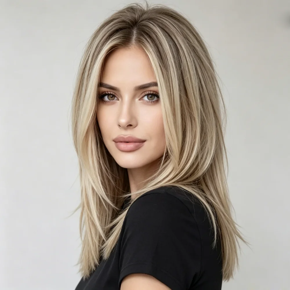 Straight Hair Soft Highlight Blond Wig, Lace Front