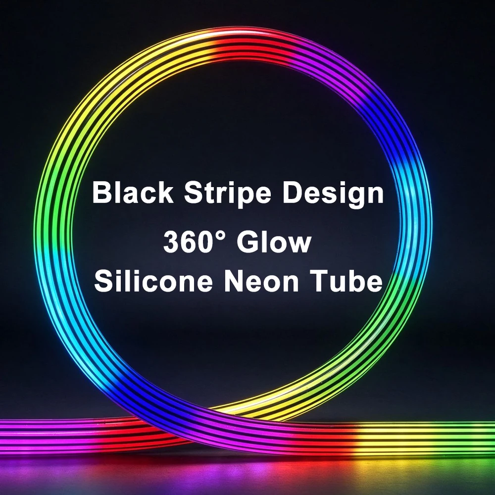 Black Stripe 360° Glow LED Flex Diffuser Flexible Silicone Neon Tube 25mm Round Waterproof for WS2812 SMD 10/12mm LED Strip