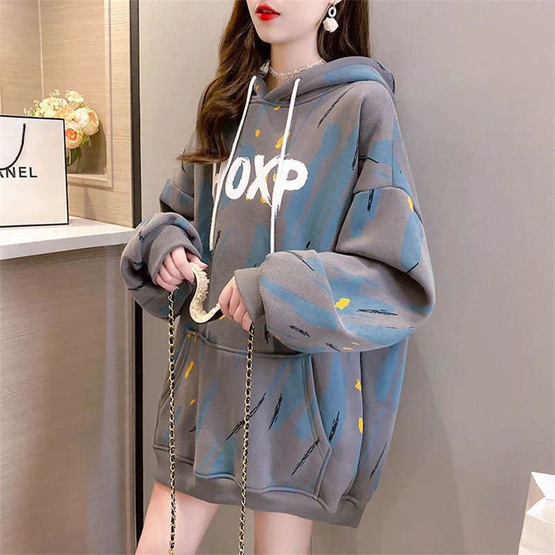 

Spring Graphic Print Hooded Sweatshirts Pocket For Women Harajuku Hiphop Pullover Hoodies Sweat Shirts Oversize Baggy Ladies Top