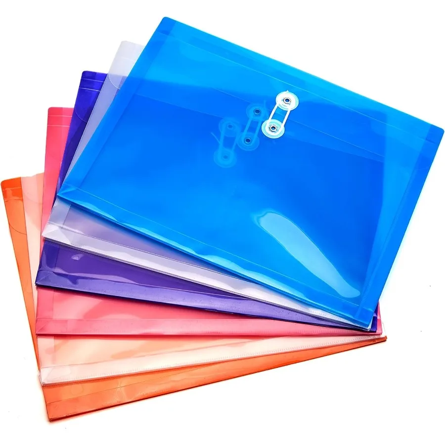 Sobres de plástico tamaño carta con botón y cierre de lazo de cuerda 11 6 "carga lateral de expansión transparente Poly reutilizable archivo Folde Proje