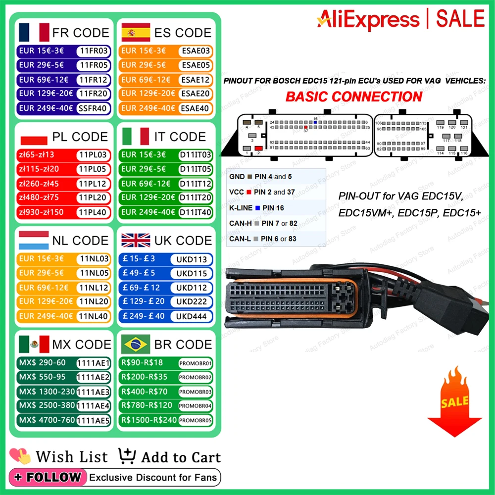 

ECU Programming Cable For Bosch ME7 EDC15 EDC15P EDC15V EDC15VM+ Engine OBDII Diagnostic Cable For VW/Audi/Skoda For KESS VCDS