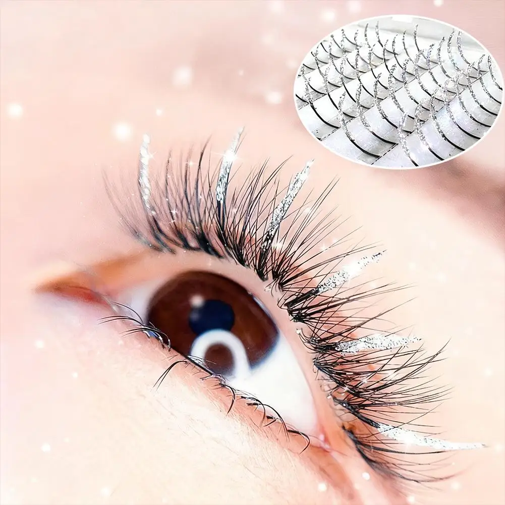 9–14 mm Weihnachts-Silber-Glitzer, falsche Wimpern, Diamant-Fee-Pfropfen, Silberpulver, einzelner Haarglitter, 120 Stück
