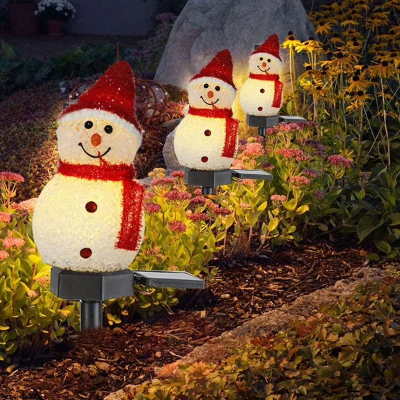 Luces solares de muñeco de nieve, luces LED de Navidad con energía Solar, decoración de luz de muñeco de nieve, lámparas de estaca de jardín al aire libre, Navidad