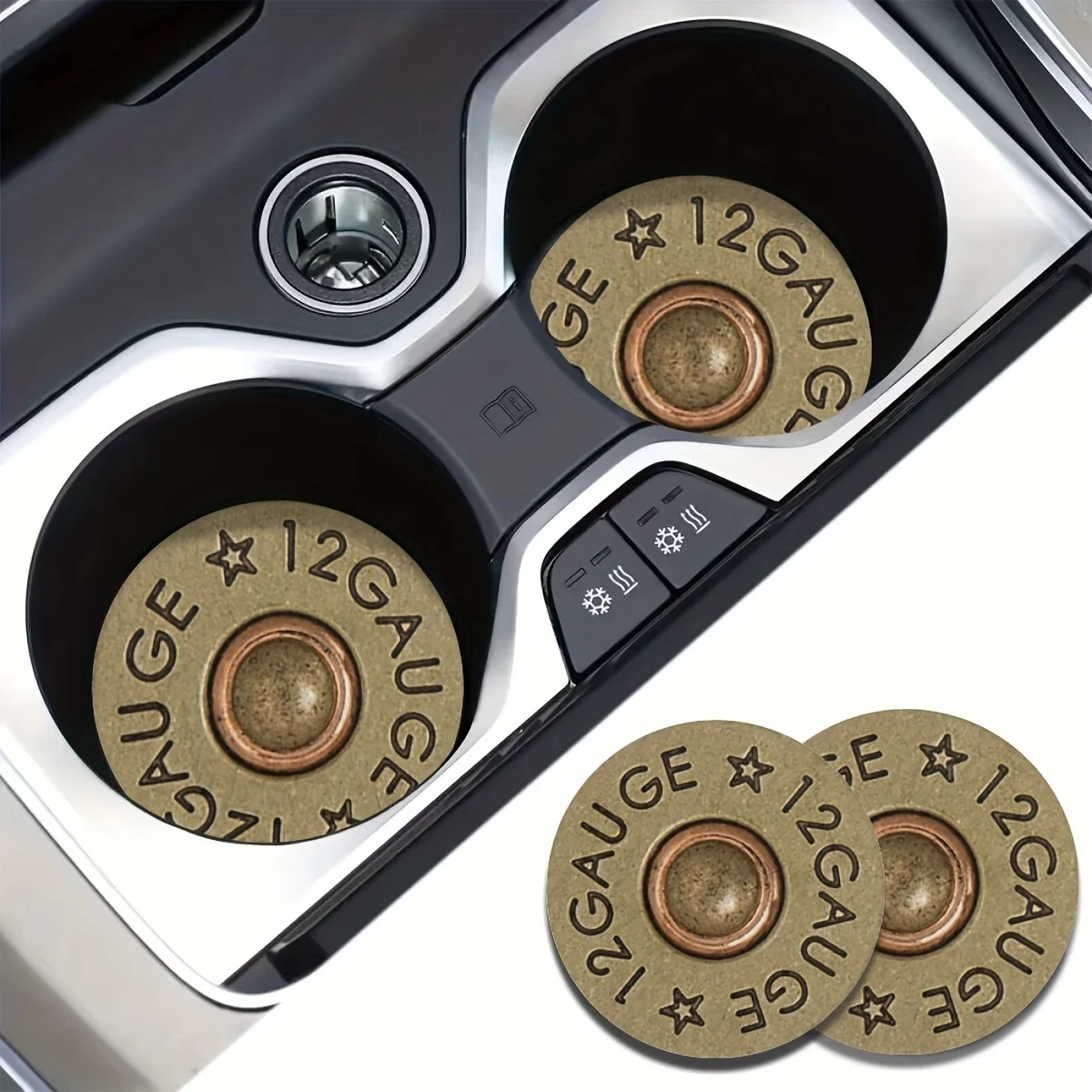 2-Pack Bullet-Shaped Design Car Cup Mats, Absorbent Leather Cup Holders, Round Universal Non-Slip Shockproof Pads with Star-Shaped Pattern, Suitable for Vehicles and Home Office Desks