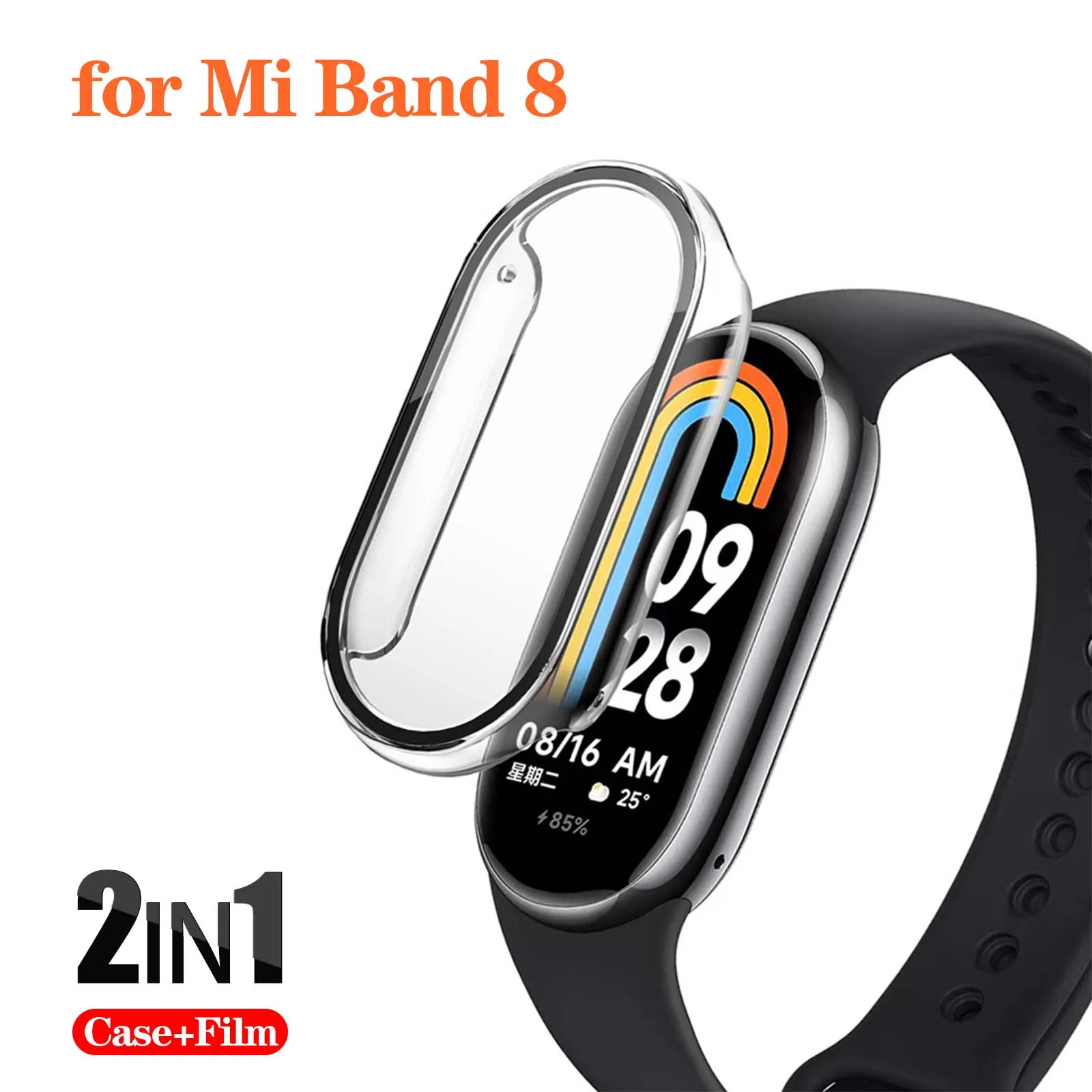 2in1 Screen Protector+Film For Xiaomi Mi Band 8 Smart Wristband Full Coverage PC Cover Shockproof Frame For Mi Band 8 Case