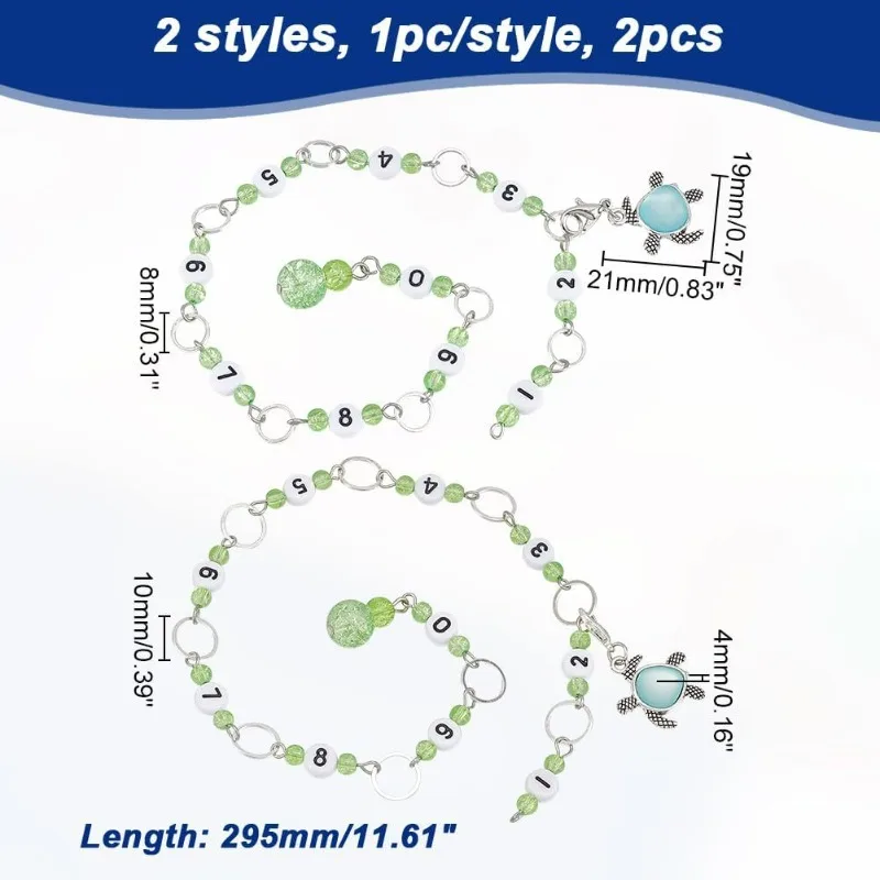 2 шт. цепочки для вязания черепахи, бледно-зеленые маркеры для стежков из стекла с бисером, аксессуары для подсчета рядов для вязания крючком