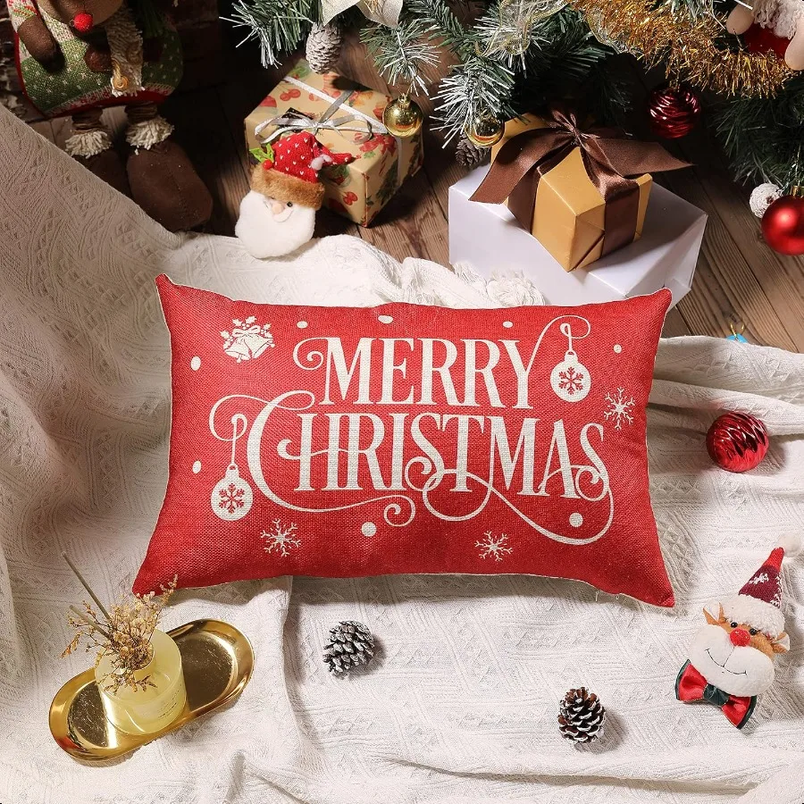 Federe per cuscini di buon Natale Set di 2 Decorazioni natalizie in cotone e lino per fattoria Federe per cuscini per divano letto Sof