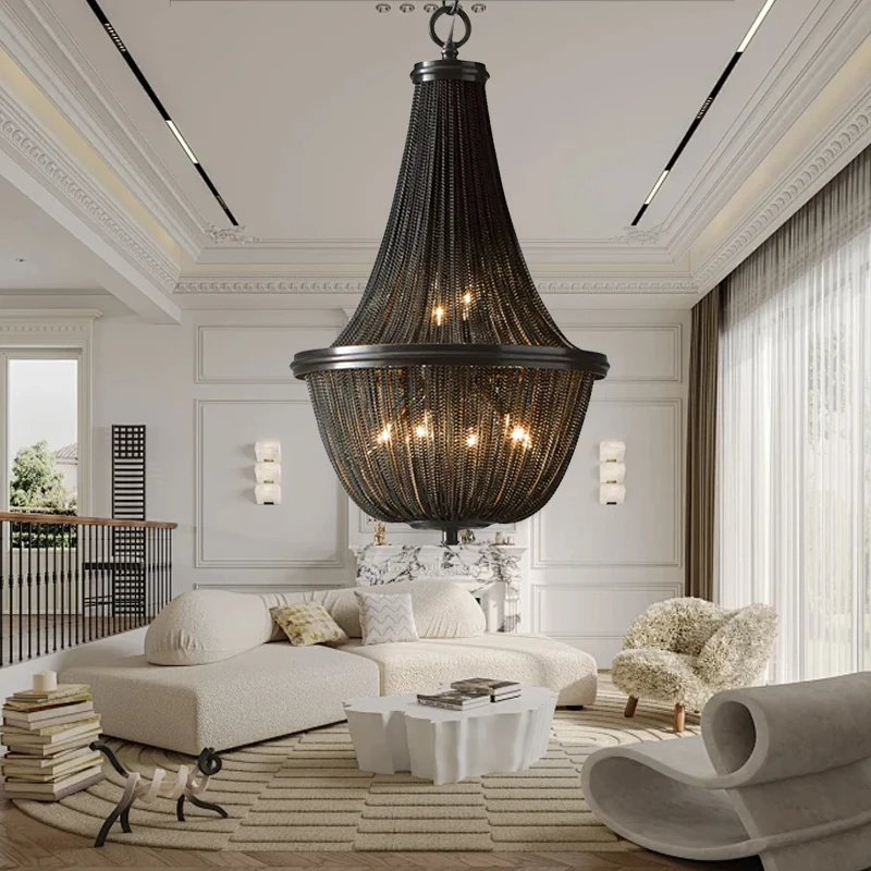 

Retro American Style Black Chain Ceiling Chandelier for Living Room Dining Room Decoration Lustres Lamparas Creative Tassel Lamp