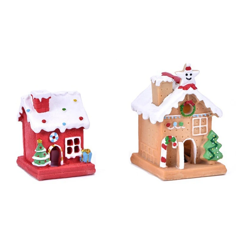 

2 PCS Miniature House Nativity Ornaments Lighted Gingerbread House Christmas LED