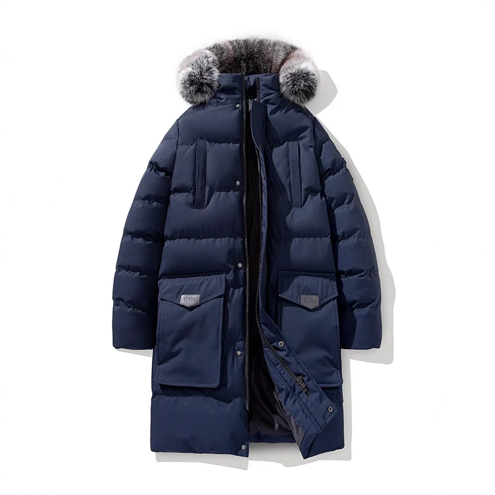 Winter Jacket Men Coat New Hooded Parkas Medium and Long Korean Version Thickened Warm Large Fur Collar Cotton-padded Jacket