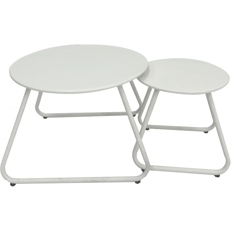 Patio Outdoor Coffee Table Set of 2, Weather Resistant Steel Round End Tables, Outdoor Nesting Table for Patio7