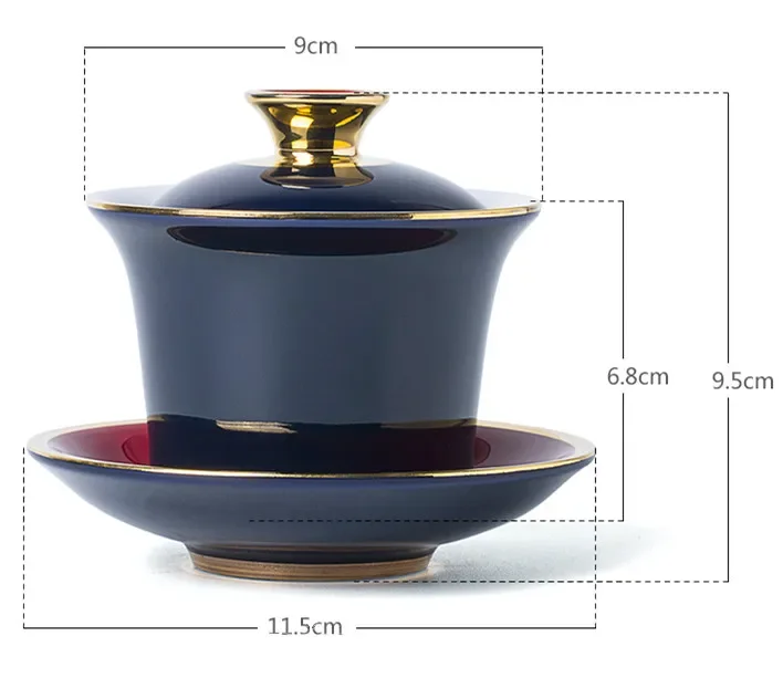 150ml Chinese Blue Glaze Ceramic Gaiwan Tureen Cup Bowl Saucer Kung Fu Tea Set