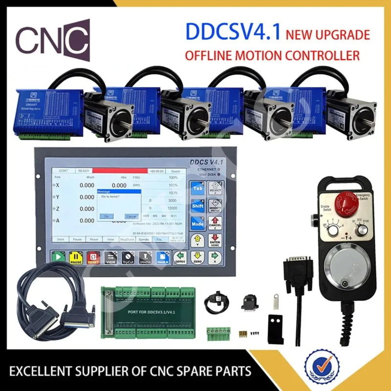 4-axis DDCSV4.1 CNC motion control system engraving machine controller NEMA23 hybrid servo motor kit emergency stop MPG