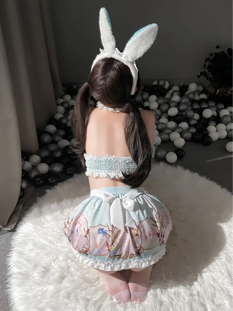 

Девушка Sweet Cute Sexy Split Lolita Printed Maid Rabbit Jk Uniform Bandage Off Shoulder Top Комплект из двух частей юбки 2024 Новый OGA2