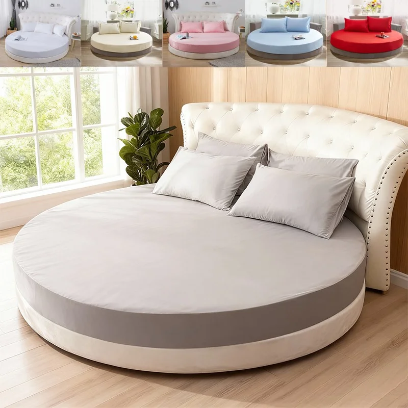 

Cotton Fitted Sheet with Elastic Band for round Mattress Solid Color Queen Size Bed Linen 1/3PCS Set with Pillowcase 원형 침대보