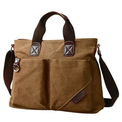 Bolsa para laptop de grande capacidade para homens, pasta vintage, cor sólida, bolsa de ombro para negócios, sacos de mensageiro retrô, bolsa masculina de 14