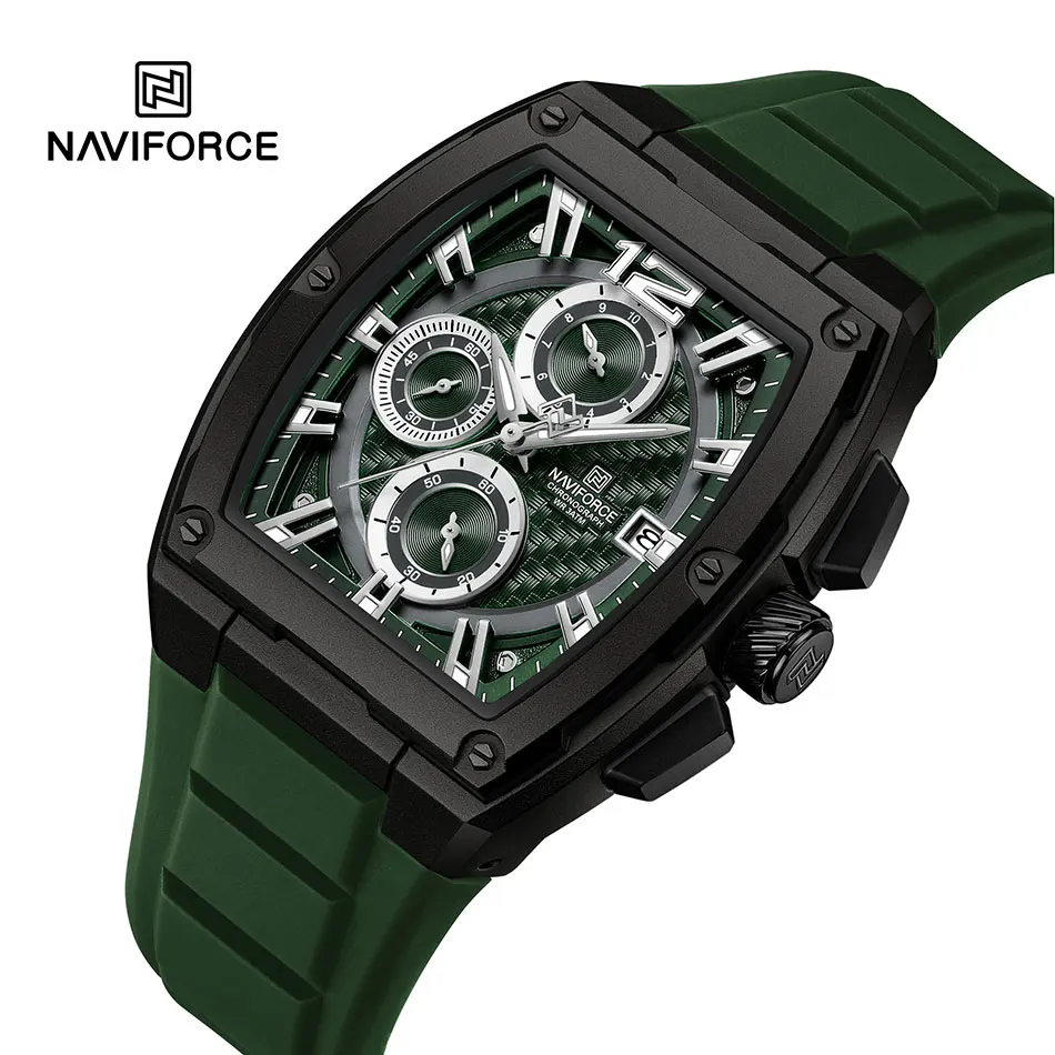 NAVIFORCE Luxury Watches Mens Automatic Date Sports Silicone Quartz Clock Fashion Waterproof Tonneau Wrist Watch Men Design Gift