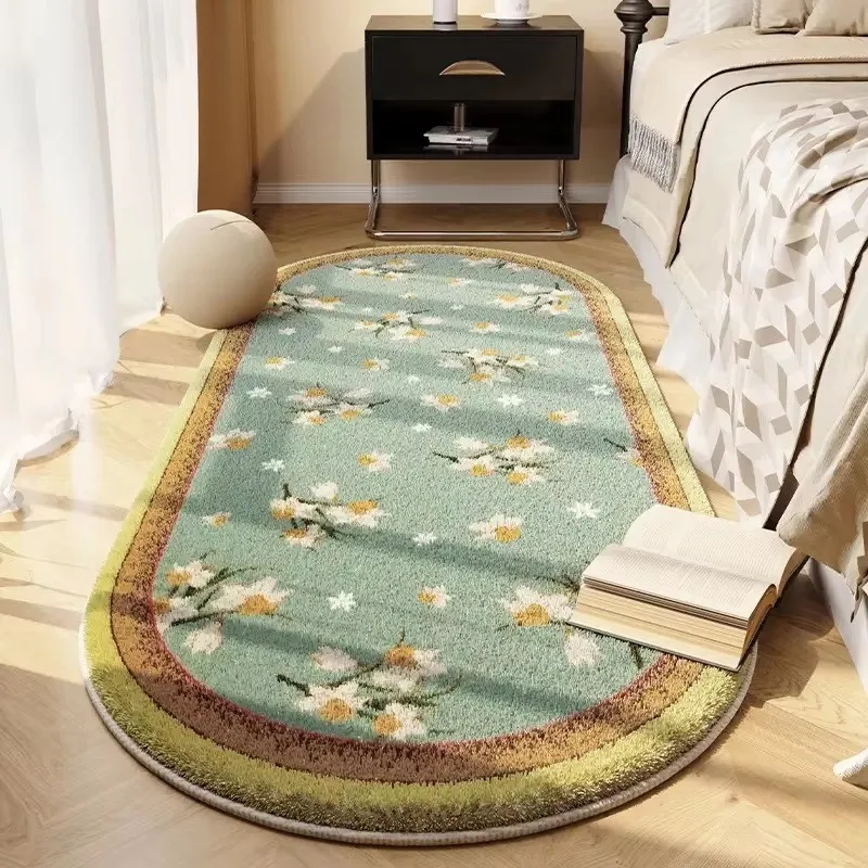 VIKAMA Teardrop-shaped Oval Floral Rug – For Bedside, Children’s Rooms, Insulating, Warm, Non-slip, Home Accessories