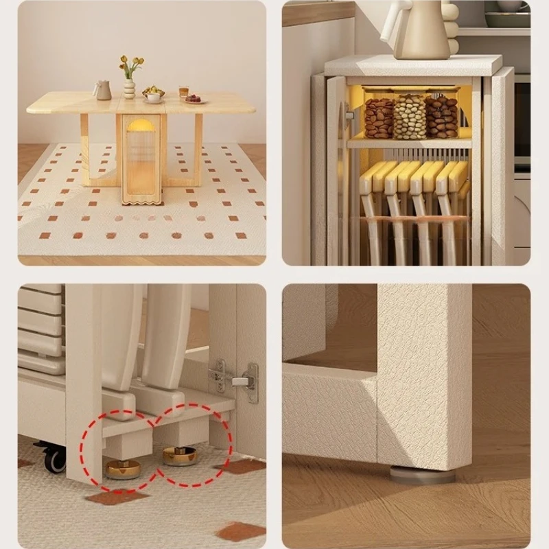 ntegrated dining side cabinet, small apartment cream style, retractable dining table, multi-functional movable
