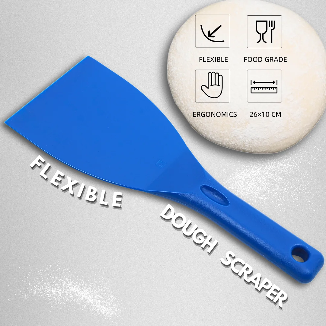 Espátula raspadora de masa de Pizza Flexible, herramientas y accesorios para cortador de masa de Pizza, espátula de masa para Pizza con soporte colgante