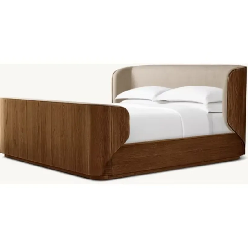 

Hotel Bedroom Furniture High Headboard Modern king Size Luxury Wooden Shelter Bed Furniture