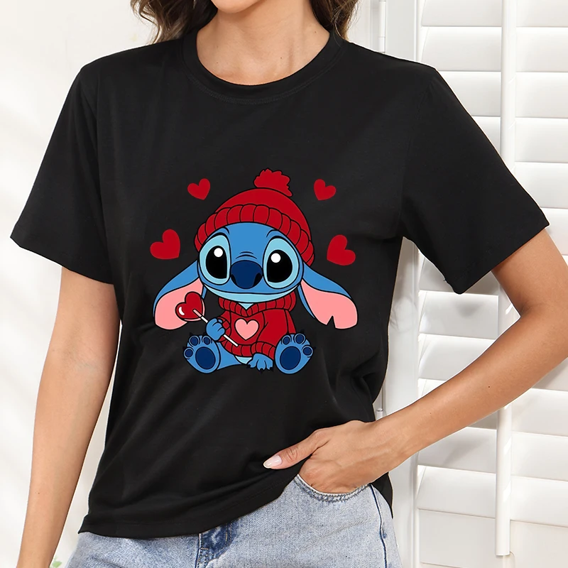 

New Black t-Shirt Disney Clothes Printed T Shirt Y2k Mickey Cartoon Woman Clothing Tees Trends Summer Tops Personalized 2025