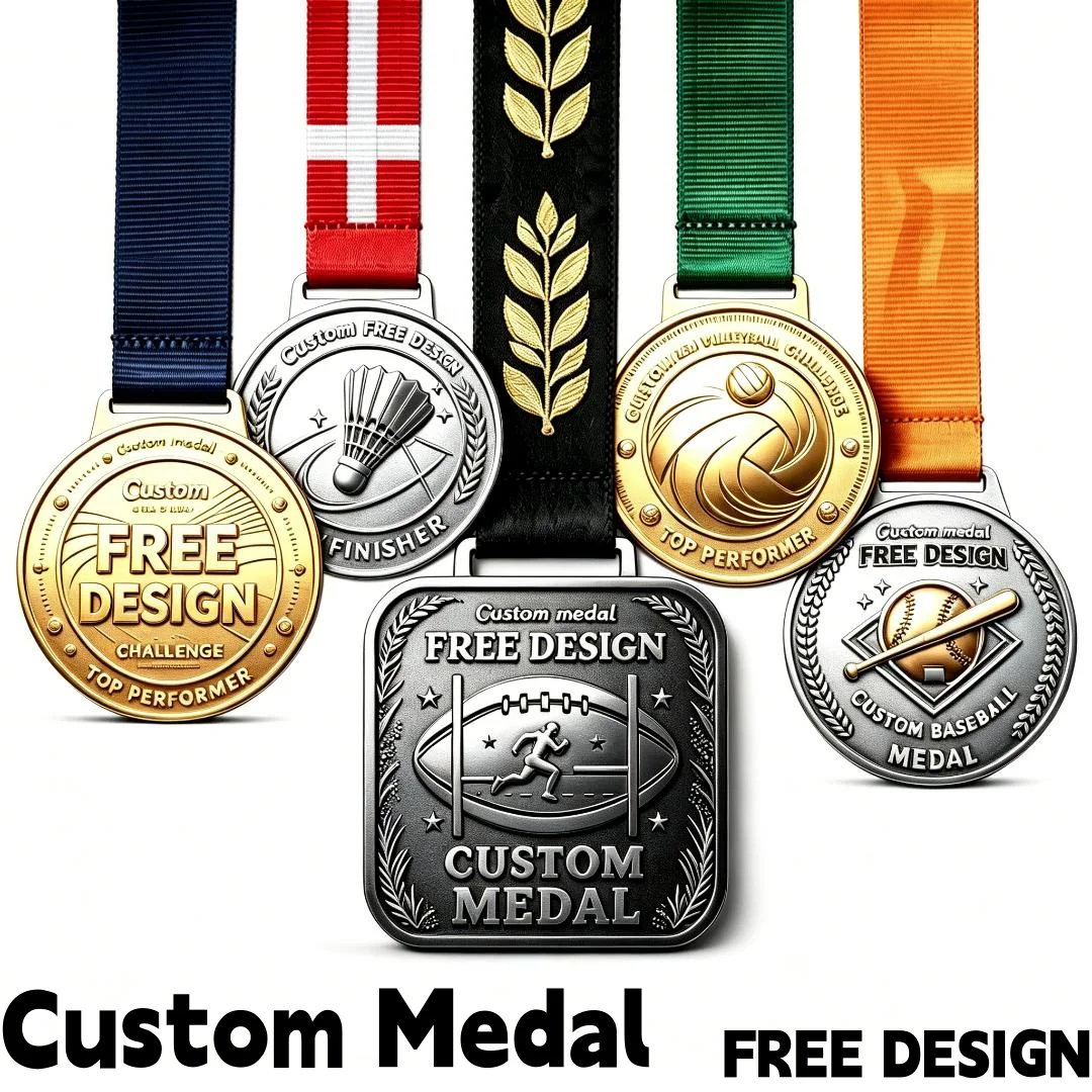 China Medal Manufacturers Custom 3D UV Embossed Sports Medal With Ribbon Volleyball Badminton Rugby Champion Metal Souvenir