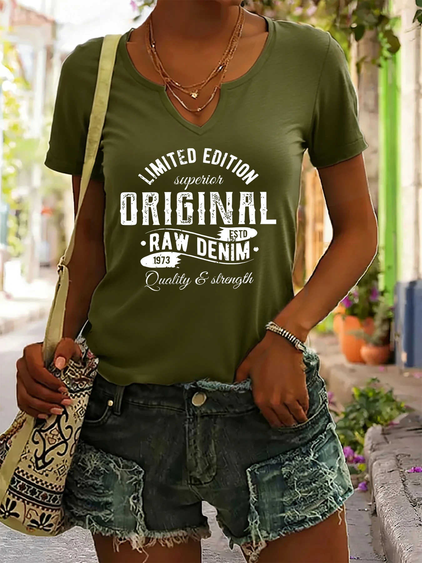 Women's Summer V-Neck Short Sleeve T-Shirt, 