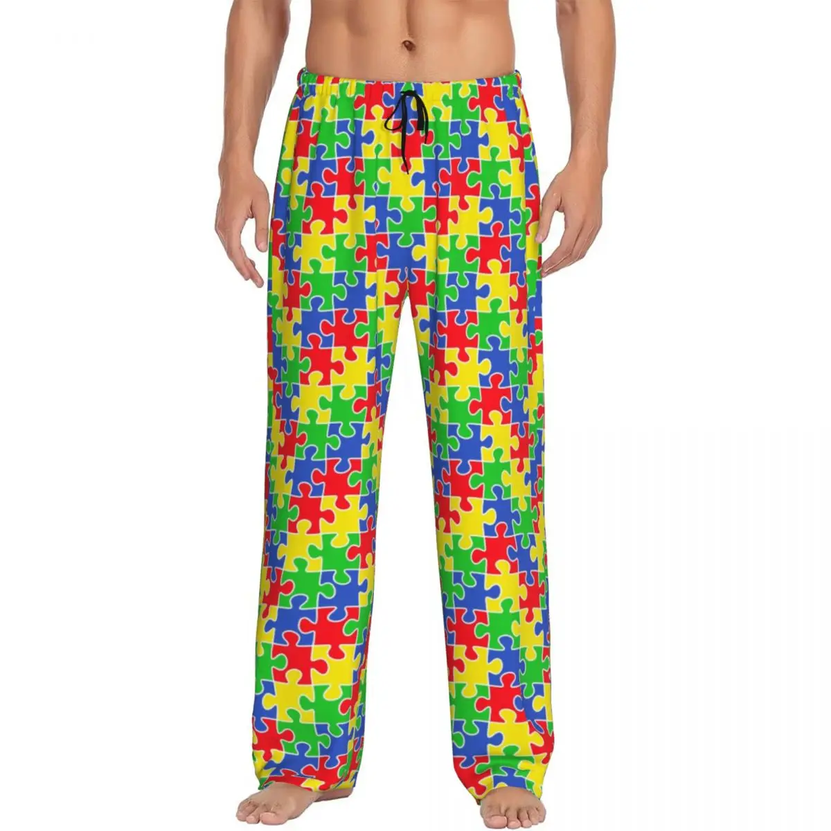 

Custom Colorful Puzzle Pieces Autism Awareness Pajama Pants Men Lounge Sleep Drawstring Sleepwear Bottoms with Pockets