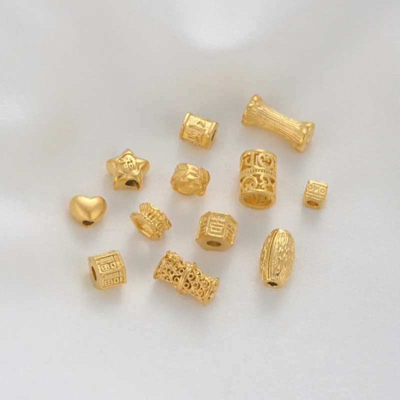 Sand Gold Love Heart-shaped Leaf-shaped Pentagram Jifu Character Bead Spacer Hollow Bucket Bead Bamboo Bead DIY Accessories