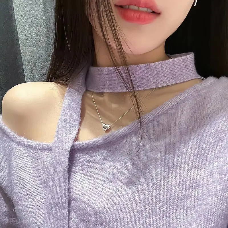 Fashion Simple Silver Color Heart-shaped Pendant Necklace for Women Anniversary Gift Romantic Charming Ladies Daily Wear Jewelry